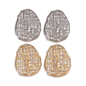 18k gold and silver plated oval hollow earrings with sparkling zircon stones