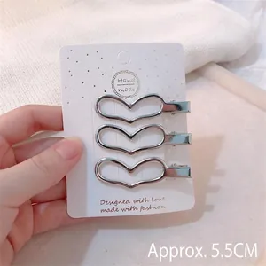 Lot de 3 barrettes à cheveux Y2K en métal argenté en forme de cœur, environ 5,5 cm