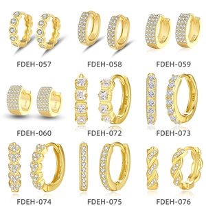 Set of 9 gold-plated S925 sterling silver hoop earrings with sparkling cubic zirconia