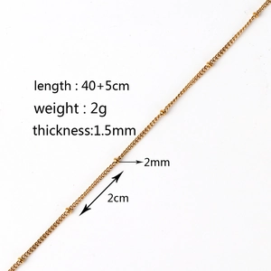 Macro shot of 1.5mm gold beaded chain with 40+5cm length and 2g weight details