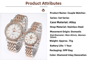 Détails des montres couple à quartz avec chiffres romains et boîtier orné de strass