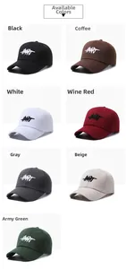 Detail view of cotton baseball caps with 3D HEART embroidery in seven various colors