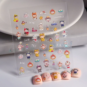 Autocollants Art Des Ongles Gaufrés 5D Plastique Transparent Imperméable Personnage Dessin Animé Décoration Manucure DIY