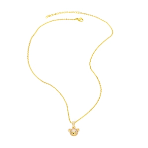 Close-up of golden bear necklace with pink zircon pavé and adjustable lobster clasp
