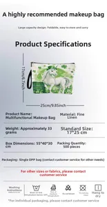 Detaillierte Größentabelle für Einhorn-Kosmetiktasche aus Leinen mit Waschanleitung