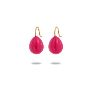 Boucles d'oreilles goutte en émail rose rouge poli avec crochets dorés élégants