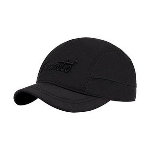 Black short brim five-panel baseball cap with fmto embroidery and quick-dry fabric