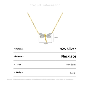 Detailed product size chart of butterfly pendant necklace in S925 sterling silver