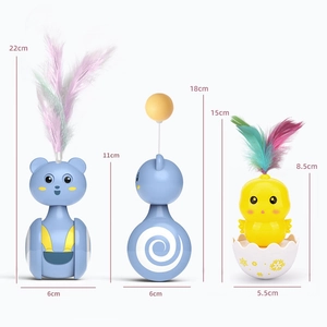 Detailed size specifications for cat tumbler toy with feathers and bright colors