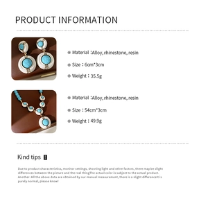 Detailed sizing and specifications for the vintage resin necklace and earrings set