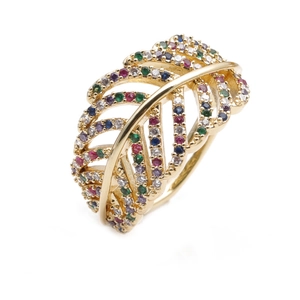 Leaf Shaped Adjustable Open Ring Copper Colorful Zircon Micro Pave Fashion Jewelry For Women Girls Gift