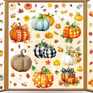 Seasonal autumn pumpkin and maple leaf window clings for harvest festival decorations
