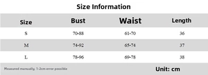 Detailed size chart for the deep V-neck camisole showing bust and waist measurements