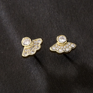 Fashionable 18K gold plated fan shaped stud earrings with sparkling cubic zirconia