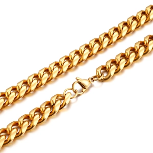 Polished golden stainless steel curb chain necklace with secure lobster clasp for men