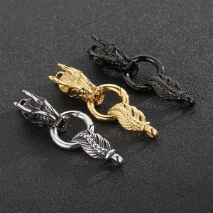 Three-piece stainless steel dragon and feather head clasps for DIY jewelry in three colors