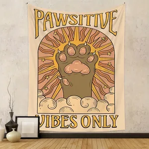 Mystical Cat Tarot Tapestry Polyester Wall Hanging Bohemian Star Moon Astrology Printed Decor For Bedroom Living Room