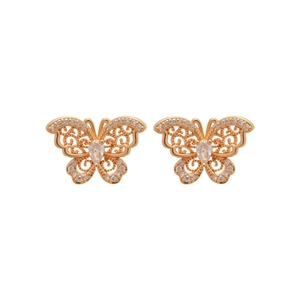 Elegant gold-plated butterfly stud earrings with sparkling cubic zirconia and teardrop gems