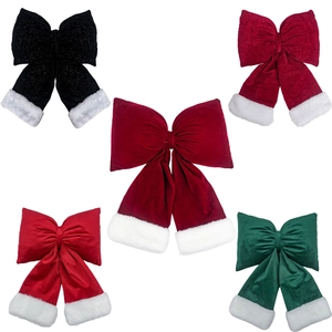 Velvet Christmas bows with white faux fur trim in red, green, and black colors