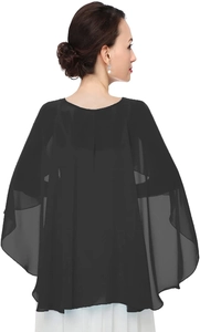 Detail view of lightweight black chiffon shawl cape with breathable semi-transparent texture