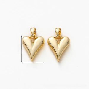 Detail view of 18K gold plated heart pendant with precise 15.3mm x 11.5mm dimensions