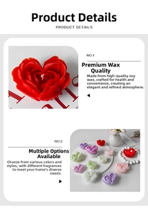 Macro detail of heart-shaped rose scented candles made of natural soy wax in various colors