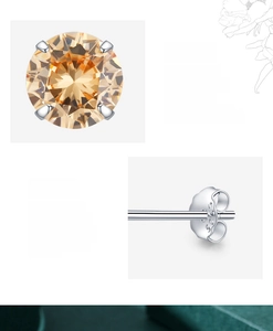 Detailed macro view of 925 sterling silver earring with 5A champagne cubic zirconia stone