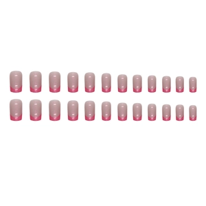 Sparkly magenta French tip press-on nails set with aurora shimmer in medium length square