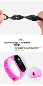 Detail of eco-friendly pink silicone strap and adjustable multi-hole buckle for LED watch