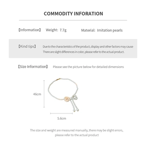 Infographic showing 46cm pearl necklace length and 5.6cm bow pendant dimensions