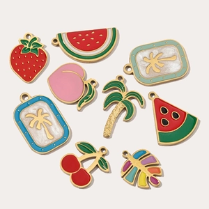 Colorful fruit shaped titanium steel pendants with strawberry and cherry oil drip charms
