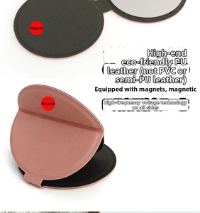Detail of slim PU leather portable mirror featuring magnetic closure and durable lining