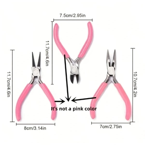 Driedelige sieradengereedschapset met roze handvatten voor DIY kettingen en armbanden maken