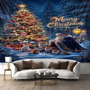 Christmas tree and Santa Claus wall tapestry decoration for cozy holiday home ambiance