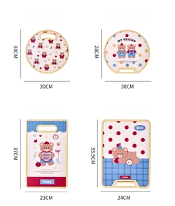 Detailed dimension chart for anti-mildew PE cutting boards with cute cartoon patterns