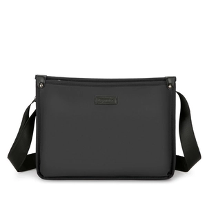 Classic black men's business shoulder bag made of matte synthetic fiber with logo
