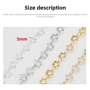 Detailed macro view of 5mm hollow star chain in gold and silver for DIY jewelry making