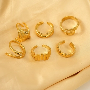 Anelli Aperti Regolabili In Acciaio Inossidabile Placcato Oro 18K Donna Minimalista Serpente Foglia Ginkgo Piuma Geometrico Ins
