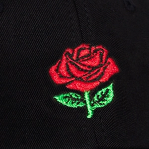 Black cotton baseball cap with high-quality 3D rose flower embroidery details