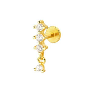 S925 sterling silver gold-plated labret stud with vertical curved cubic zirconia gems