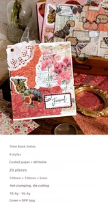Dettagli tecnici per carta scrapbooking vintage serie Time Book con stampa a caldo