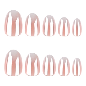 Sparkling French white gradient press-on nails with shimmering pearlescent almond finish