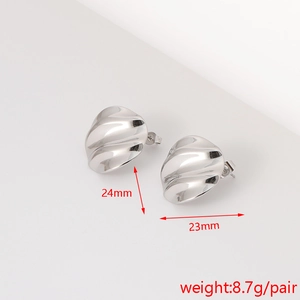 Detailed view of silver textured flower stud earrings with 24mm size measurements