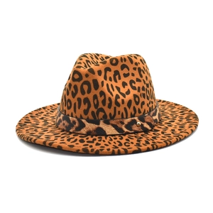 Leopard Print Wide Brim Fedora Hat Woolen Felt Jazz Hat With Metal Buckle Retro Fashion For Men And Women