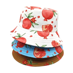 Vintage Pomegranate Print Bucket Hat For Women And Men Summer Sun Protection Foldable Fisherman Hat Polyester Fruit Pattern