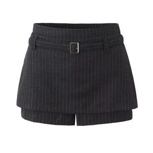 Striped Skort High Waist With Belt Double Layered Pinstripe Casual Fashion For Women