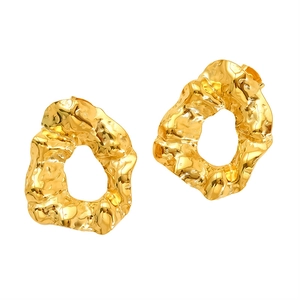 Irregular gold-plated titanium steel hoop earrings with retro lava texture for women