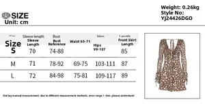 Detailed size chart for the leopard print ruffle long sleeve mini dress with measurements