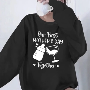 Mothers Day Mama Graphic Long Sleeve Casual Hoodie Polyester Gift For New Mom Crewneck Sweatshirt