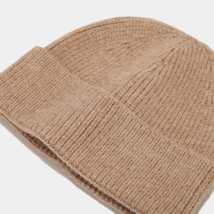 Brown ribbed knit beanie hat for men and women, warm autumn winter outdoor skull cap